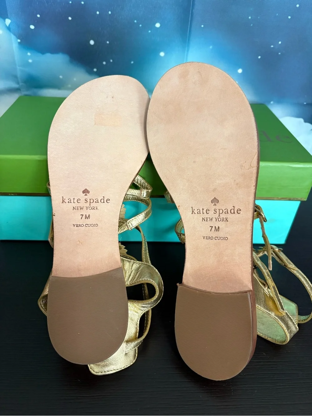 Kate Spade New York Sadia gold strappy style gladiator flat sandal. Size 7M. PO